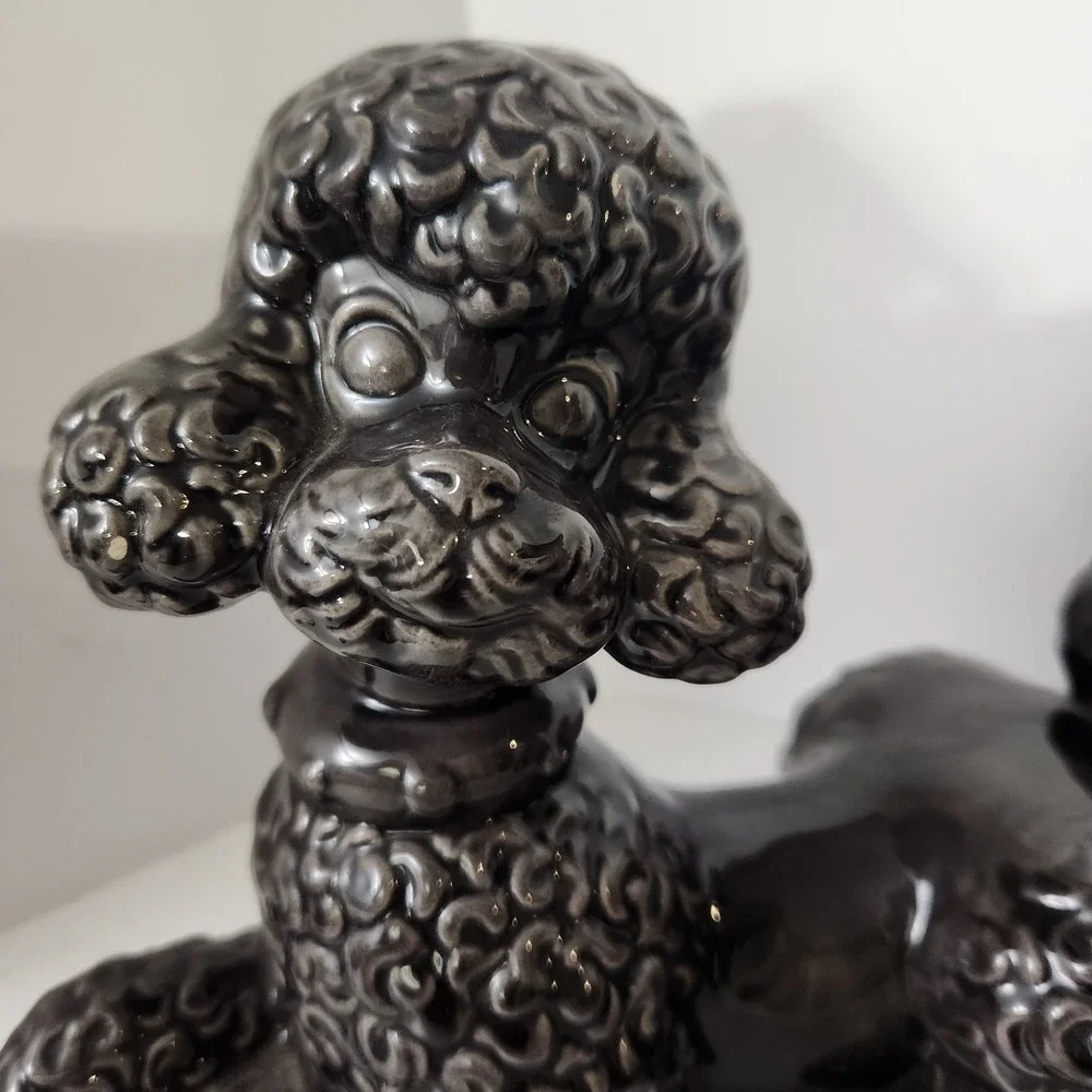 Vintage Mid Century Modern Gray Ceramic Shelf Poodles Dog Decor Signed Reiber